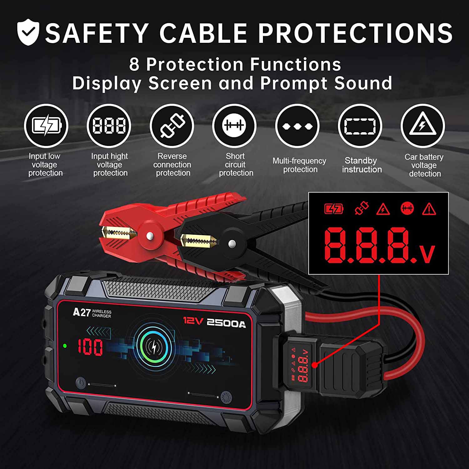 21800mah 12v wireless charging battery Jump Starter Multi-Function Portable 12V Lithium Battery Car Jump Starter 21800mah 12v wireless char(图2)