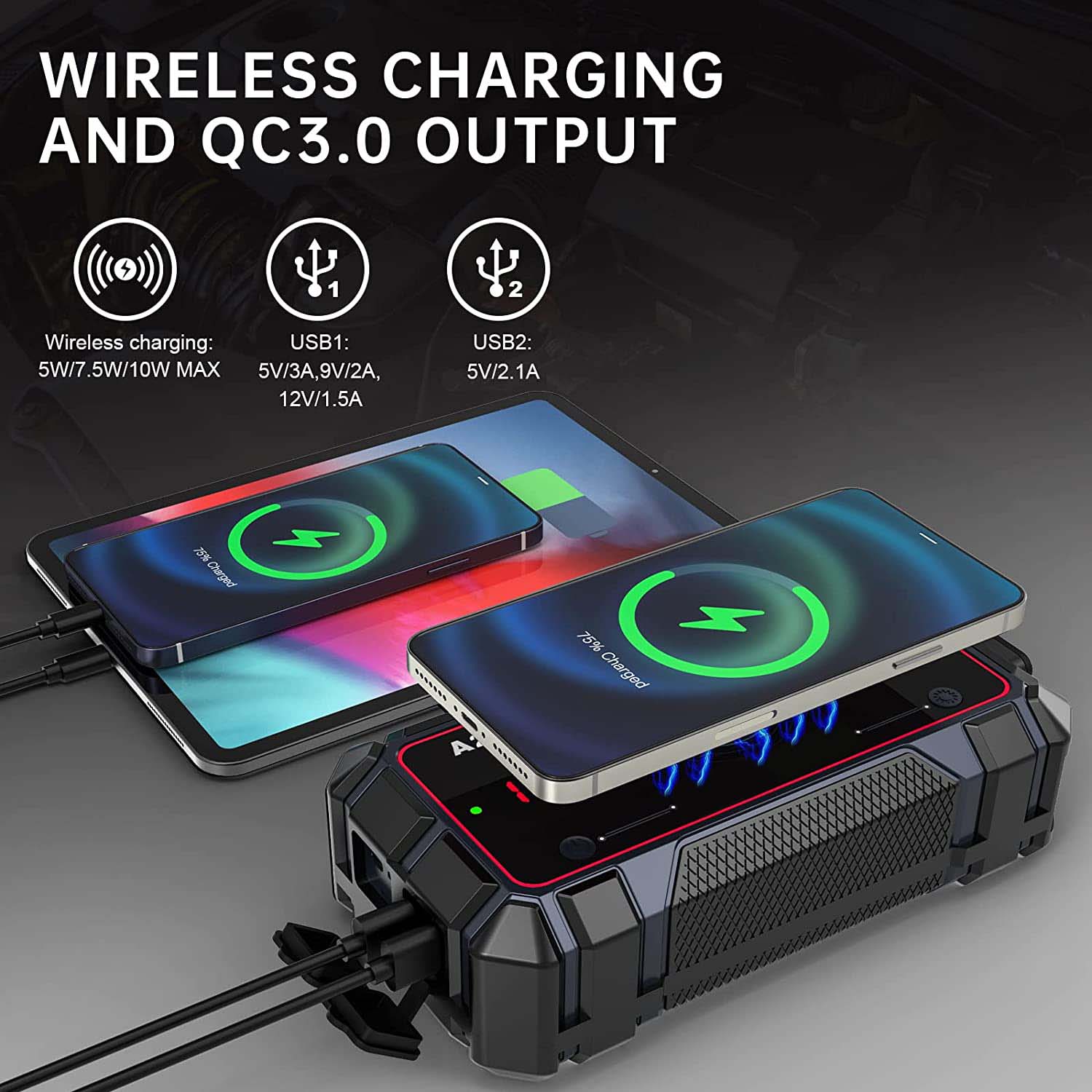 21800mah 12v wireless charging battery Jump Starter Multi-Function Portable 12V Lithium Battery Car Jump Starter 21800mah 12v wireless char(图3)